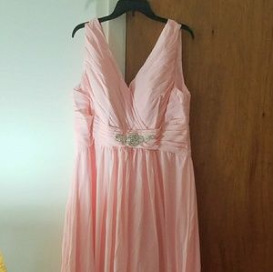 Blush pink ankle length bridesmaid dress